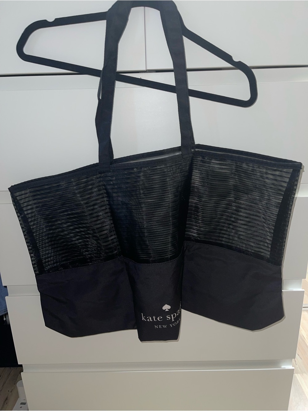 Kate Spade NY Black Mesh & Canvas Tote/Beach Bag
